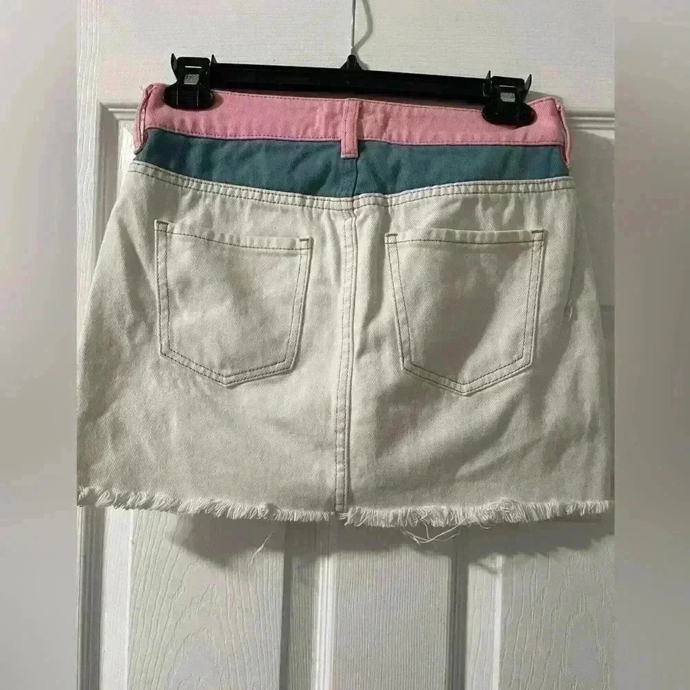 PACSUN MULTI-COLORED DENIM JEAN SKIRT A86 - Picture 5 of 8